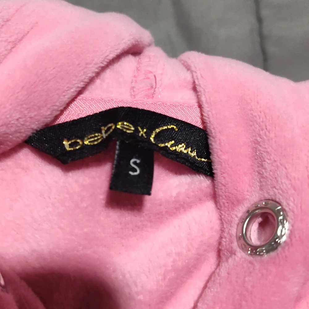 Bebe Pink Velour Matching Outfit with Rhinestone Logo Size Small. - Picture 4 of 7